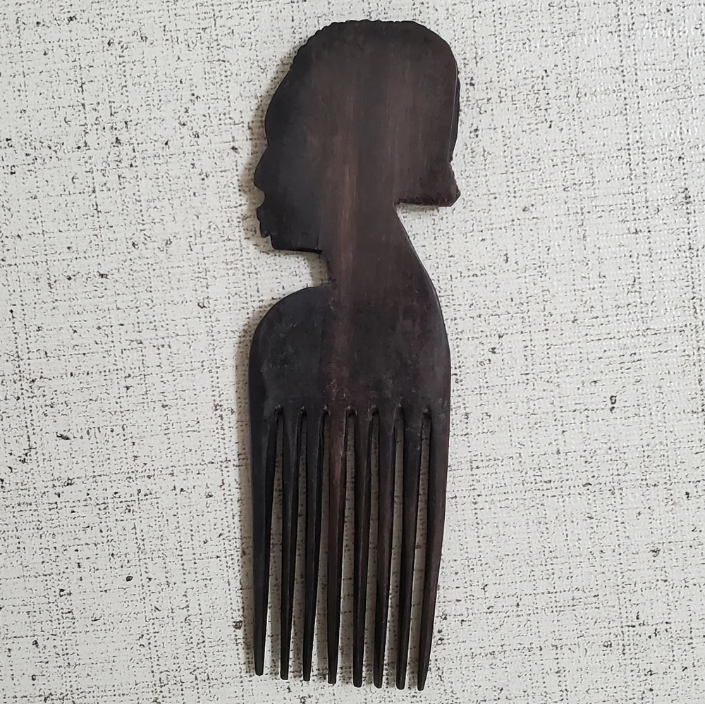 African Ebony Wood Hair Pick, Hand Carved, Vintage, 7